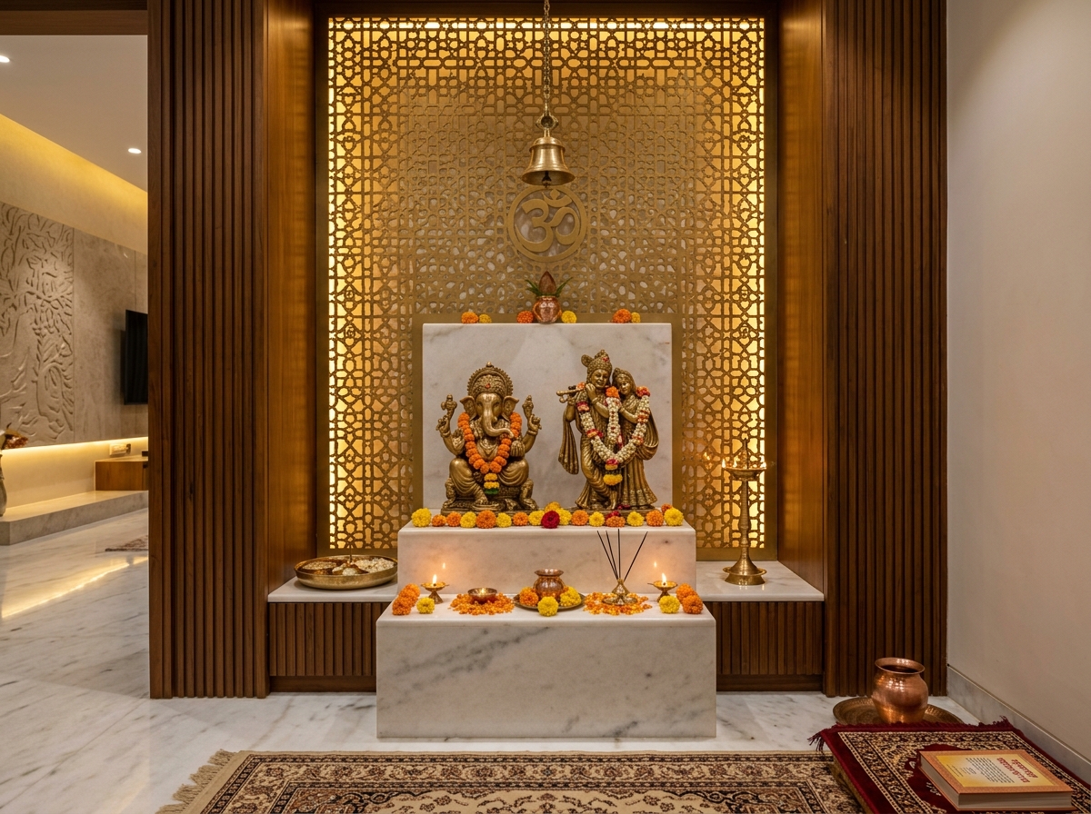 Pooja Room interior design by ALVEQUE INTERIORS